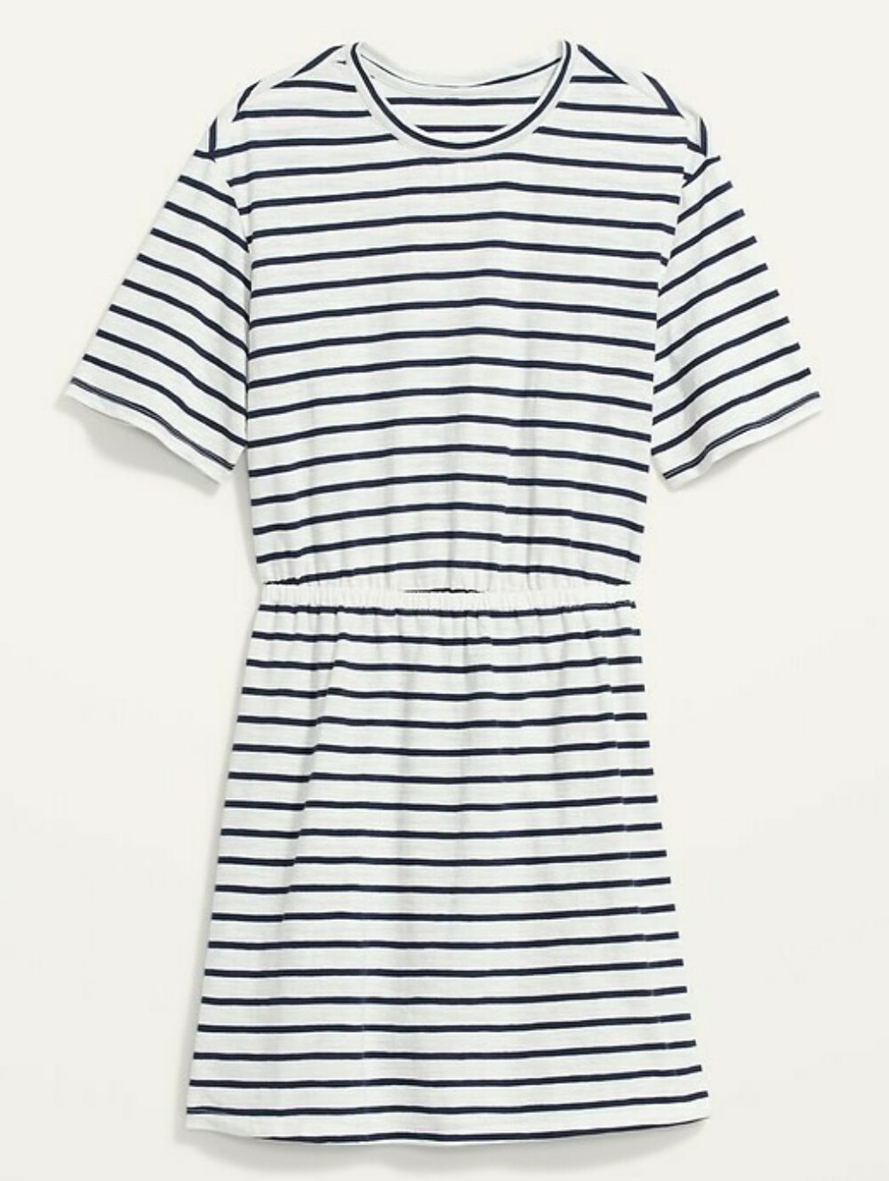 Old Navy Waist Defined Striped Mini Dress White Navy Blue Short Sleeve Large